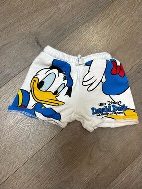 Zara White Donald Duck Shorts with Blue & Yellow Accents